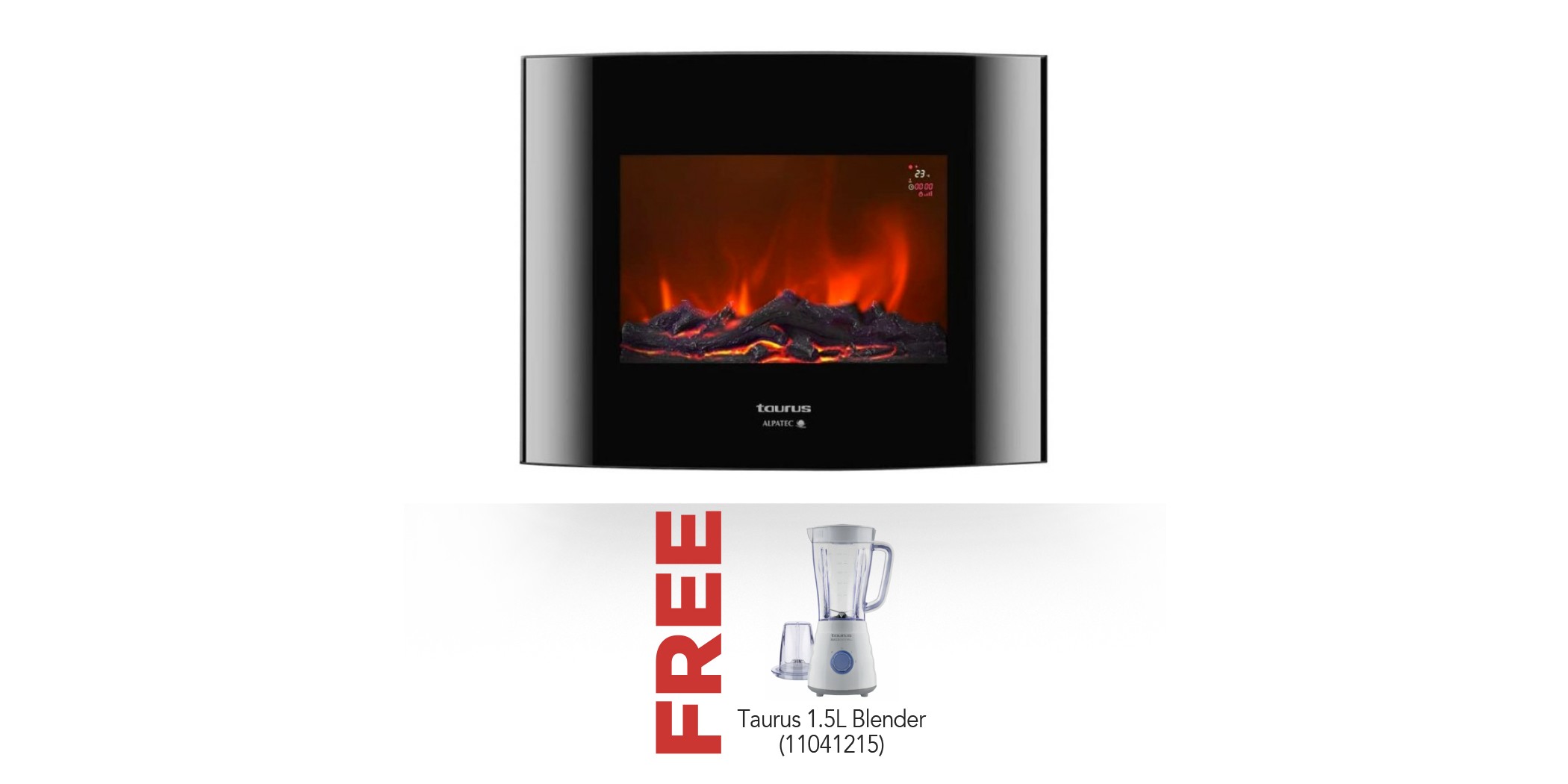 Taurus Toronto P 2000W Electric Fireplace - 935046000 & Free Taurus JB500P Succo Easy Mill 1.5L Plastic Jar Blender